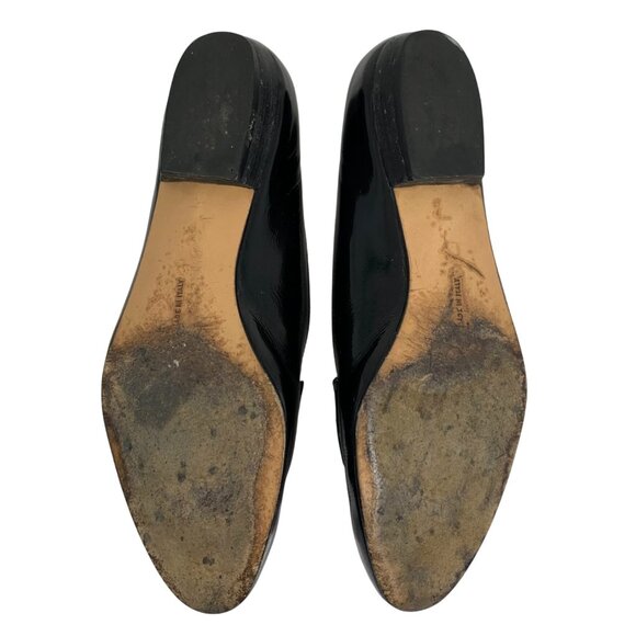 Salvatore Ferragamo Black Patent Leather Suede Loafers Flats Gold Logo SZ 6.5 B - Picture 6 of 12